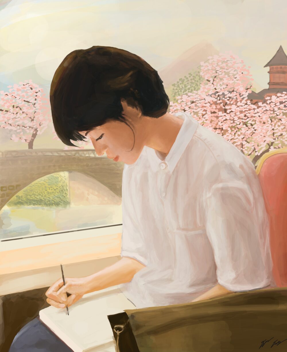 Train ride sketches, Digital painting